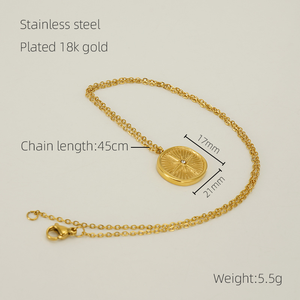 Luxury Style 18K Gold PVD Plated Stainless Steel Vintage Eight Pointed Star Crystal Pendant Necklace for Women - Product Image 6