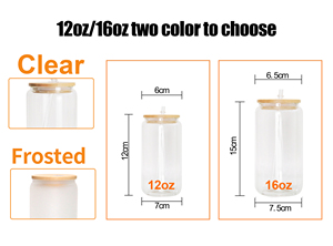 Us warehouse 12oz 16oz frosted clear Beer can shaped sublimation beer can glass jar with Bamboo Lid and plastic Straws