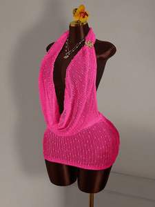 رداء نسائي جديد مثير للنوادي والحفلات مكشوف الظهر للنساء محبوك أرجوحة الرقبة الرسن فستان صغير Coquette فساتين منخفضة الظهر - Product Image 2