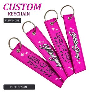 Personal Logo Double Sided Letter Embroidered Fabric Tag Short <b>Key</b> Chain Woven Embroidery Keychain <b>Custom</b> - Product Image 1