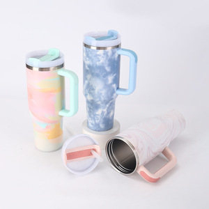 Tie-dye Wind 40oz tasse de barre de glace de grande capacité tasse d'isolation en acier inoxydable 304 avec poignée tasse de voiture - Product Image 3