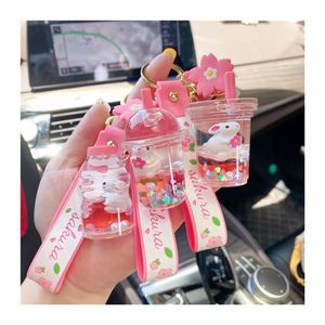 Cute Mini Bottle Raabit Milk Tea Keychain Sakura Acrylic Crystal Keychain Floating Bottle Oil <b>Key</b> <b>Chain</b> - Product Image 1