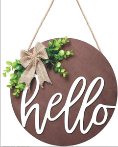 Segno di legno d'attaccatura di legno del segno di caduta di benvenuto rotondo incompiuto della decorazione della porta d'ingresso di ciao rustico - Product Image 1