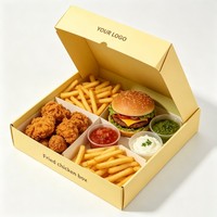 Boîte à frites biodégradable personnalisée pour la restauration rapide, boîte en papier pour poulet frit avec compartiment à sauce