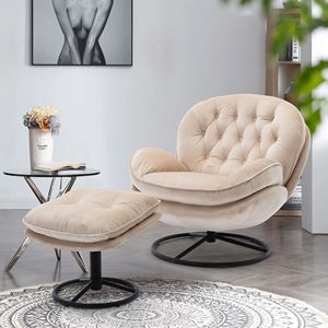 Chaise d'appoint DB avec pouf tufté beige inclinable style contemporain meubles de salon et de bureau à domicile doux et confortable - Product Image 3