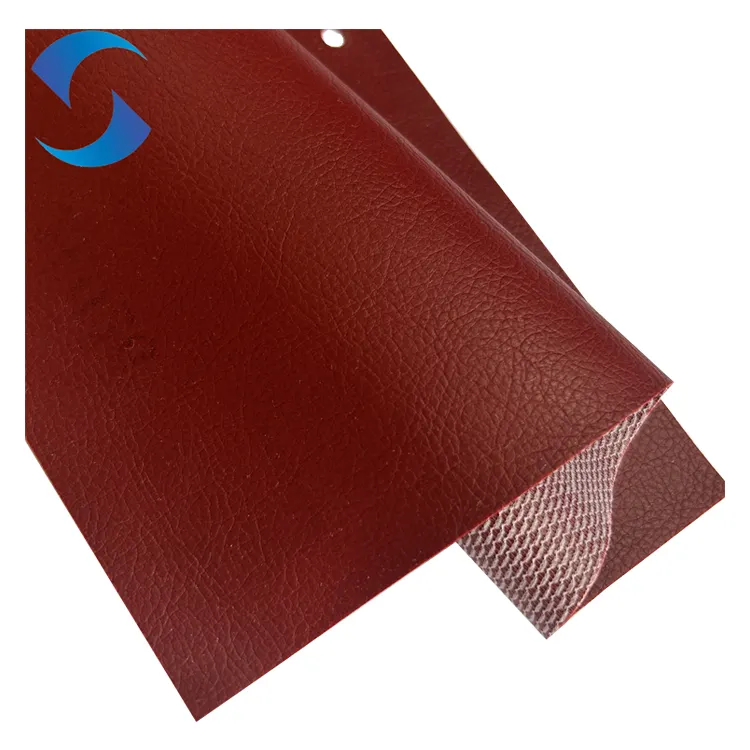 Tecido de couro artificial PVC rexine para assento de carro, tecido de couro sintético vermelho para estofamento automotivo