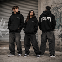 Sweat à capuche personnalisé avec logo imprimé en relief 3D, pour hommes et femmes, coupe ample, en molleton de coton épais, streetwear, OEM, faible MOQ, noir Hellfire
