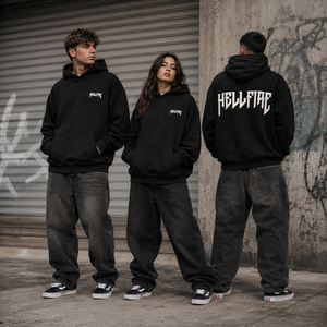 Sweat à capuche personnalisé avec logo imprimé en relief 3D, pour hommes et femmes, coupe ample, en molleton de coton épais, streetwear, OEM, faible MOQ, noir <span class=keywords><strong>Hellfire</strong></span> - Product Image 2