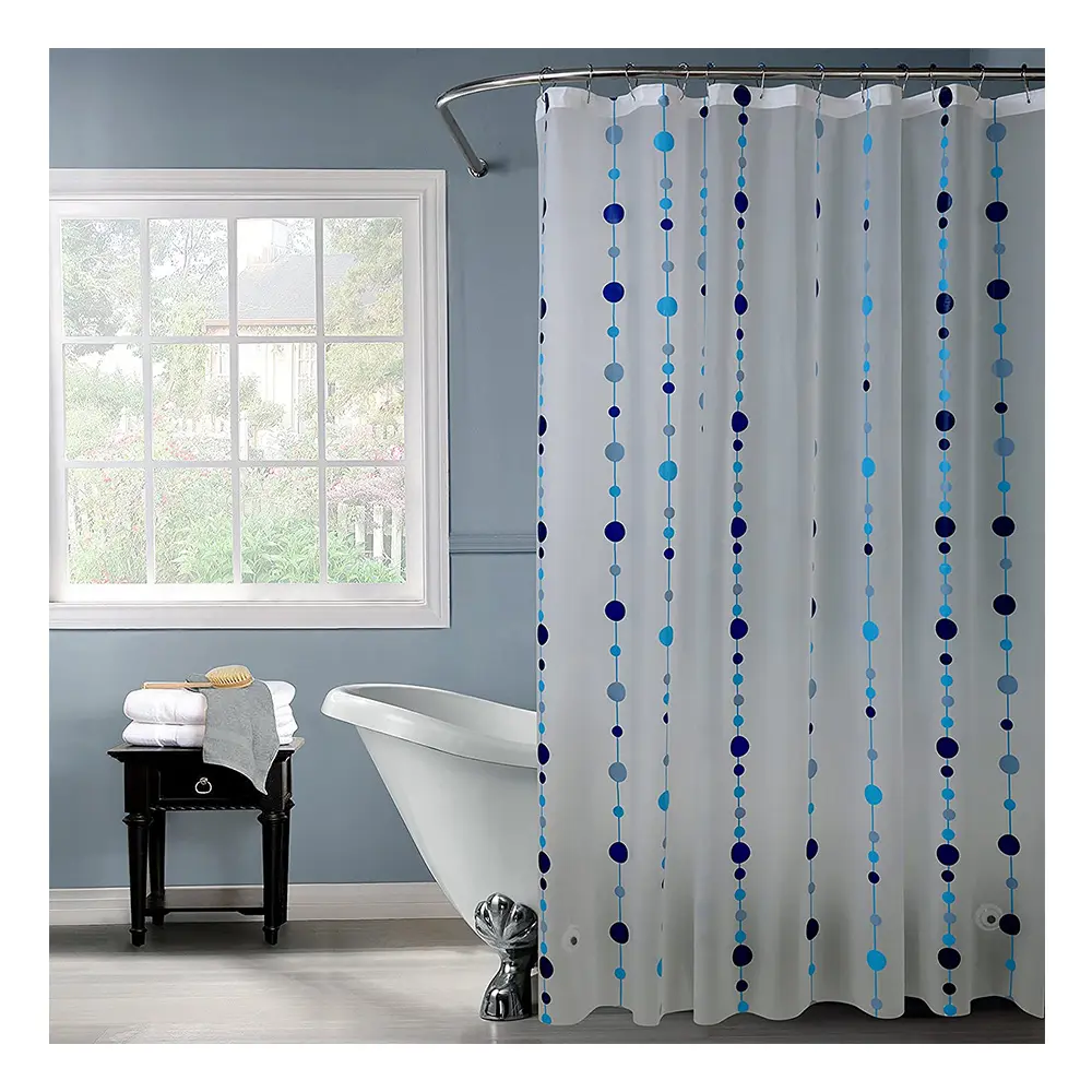 CF BCPA13 Novel Design Waterproof PEVA Shower Curtain Line Blue Printed Customized Shower Curtain for Bathroom