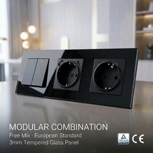 Fabrika Çıkışlı TUV CE Sertifikalı Siyah Schuko Priz EU Standardı 86 Tip Cam Panel Alman Fişli Ofis İçin Duvar Anahtarı Priz - Product Image 1