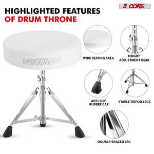 5 Core White Height Adjustable Guitar Stool With Rubber Padded Seat And Anti-Slip Feet Universal <b>Musical</b> <b>Instrument</b> <b>Accessory</b> - Product Image 3
