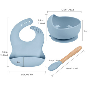 3Pcs Silicone Baby Feeding Set for Toddlers Baby Led <strong>Weaning</strong> Supplies with Self-Adjusting Bib and Suction Bowl Wooden <strong>Spoon</strong> - Product Image 2