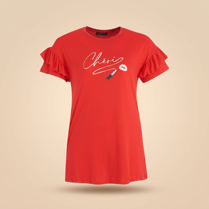High Quality Eco-Friendly Casual Summer Ladies T-Shirt <b>Custom</b> Curves Red <b>Lipstick</b> Slogan Wholesale Short Frill 100% Cotton Logo - Product Image 3
