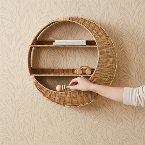 Handmade Woven Rattan Wall <b>Shelf</b> Circular 3 Tier Wall Mounted Storage <b>Rack</b> For Home Decor - Product Image 4