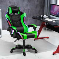 Chaise de bureau pivotante à hauteur réglable en cuir synthétique et acier inoxydable avec éclairage LED RGB, fonction de massage, personnalisable, Silla Gamer