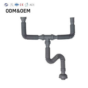 Kit de Tubería de Desagüe para Lavabo de Plástico PP Gris Moderno, Conectores Flexibles Expandibles, Instalación Ajustable para Baño - Product Image 1