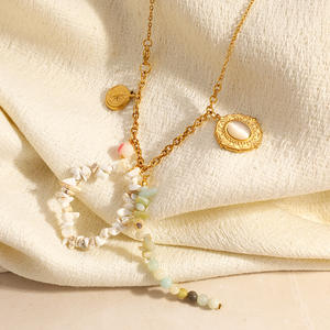 Stainless Steel Necklace With Natural Stone Beads <b>Compass</b> Pendant Vacation Style Y-Shaped <b>Chain</b> Casual Wear - Product Image 2