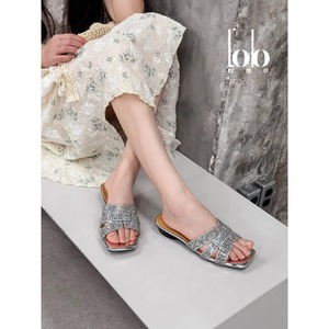 Women's Large Size Elegant Casual <b>Flat</b> Slippers One-Strap Open Toe Slip-On Closure Floral Pattern Rhinestone Decorated Fashion - Product Image 5