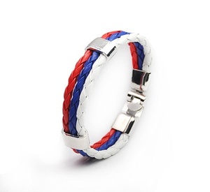 Style européen <span class=keywords><strong>et</strong></span> américain Nouveau pour Coupe du Monde Couleur Bracelet PU Cuir Tissé Bijoux de Couple avec Alliage Bracelets à la Mode - Product Image 6