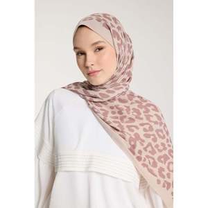 Pure Tone Leopard Print Scarf Lightweight and Breathable Rayon Jersey Floral Luxury Design for Spring Season <b>Nude</b> Stone Tone - Product Image 3