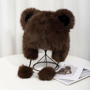 Nouveauté hiver, bonnet en fourrure pour femme, couleur unie, mignon, pompon, protège-oreilles, bonnet pour temps froid, bonnets en fourrure d'hiver - Product Image 2