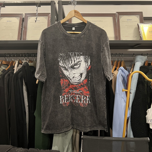 Venta al por mayor hombres ácido lavado camiseta Streetwear Hip Hop piedra algodón camisetas con <span class=keywords><strong>Anime</strong></span> Logo - Product Image 3