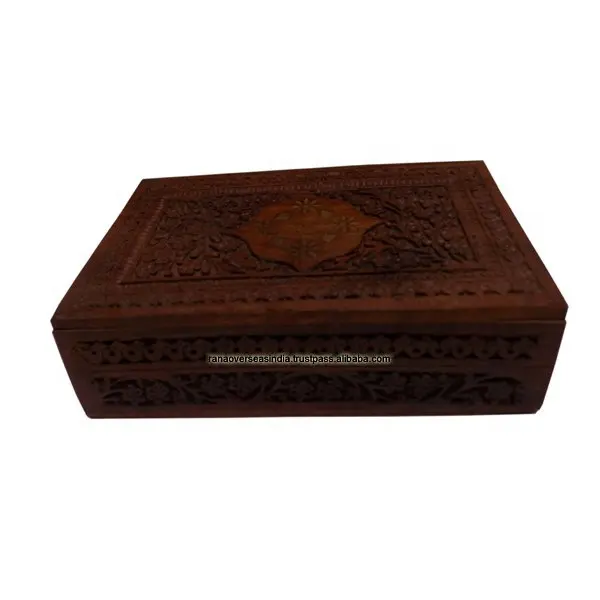 صندوق منظم مجوهرات مصنوع يدويًا مصنوع من الخشب للقلادة والأقراط والكارت