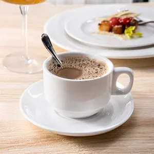 Mini kahve ucuz çay fincanları porselen istiflenebilir 200ml özelleştirilebilir Logo Chaozhou üreticisi otel daire beyaz seramik fincan