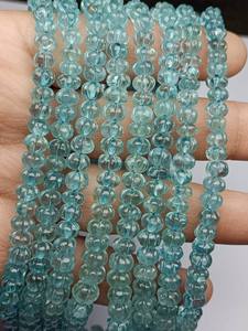 พลอยอะความารีนสีน้ำเงินเข้มธรรมชาติ รูปฟักทองและเมลอน ขนาด 4-7 มม. เม็ดพลอยแกะสลักลายพิเศษสำหรับทำเครื่องประดับ - Product Image 5