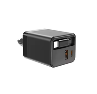 Bloc chargeur USB C GaN double port 65W, adaptateur de charge rapide de voyage, PD 3.0, câble Type C rétractable pour ordinateur portable, téléphone portable, OTP