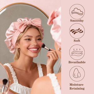 Bonnet de bain et de sommeil pour la maternité, en satin et ruban de soie artificielle, à large bord, pour soins capillaires et beauté, rose, or, gris - Product Image 5