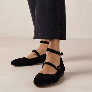 Scarpe con doppia fibbia <span class=keywords><strong>ballerine</strong></span> in pelle scamosciata nera Mary Jane <span class=keywords><strong>ballerine</strong></span> <span class=keywords><strong>cinturino</strong></span> alla caviglia - Product Image 3