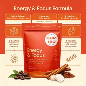 Chewing-gums Énergie & Concentration sans sucre, à la caféine et à la L-théanine, avec vitamines B, végétaliens, favorisent la clarté mentale et l'humeur, OEM/ODM - Product Image 3
