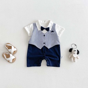 Conjunto de Traje para Niños, Vestido de Primer Cumpleaños para Niños, Pelele de Caballero para Bebé Recién Nacido, Manga Corta a Rayas, Estilo Coreano, Algodón - Product Image 3