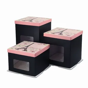 New Trắng Đen 10 Inch Vuông Hộp Giấy Bánh Cưới Hộp Cửa Sổ Trong Suốt Nướng Bao Bì Hộp - Product Image 1