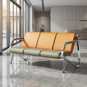Beauty Salon Barbershop Waiting Area Furniture Gold Metal Frame Leather Double Seats Room Sofa - Product Image 4