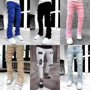 2026 nuovo Design da <span class=keywords><strong>uomo</strong></span> <span class=keywords><strong>Jeans</strong></span> dritti Vintage tinta unita in puro cotone Street Fashion strappato sottile elasticizzato buco <span class=keywords><strong>scuro</strong></span> in difficoltà - Product Image 2