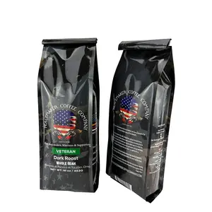 12oz 16oz Glossy Design Printed Aluminum Foil Tin Tie Corner Sealed Side Gusseted Coffee Bean Bag with Valve