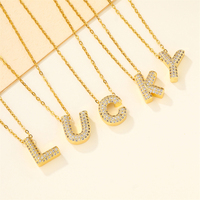 Collier avec lettre de l'alphabet en forme de bulle de diamant en or Collier avec pendentif personnalisé avec ballon CZ pour femmes