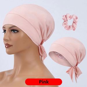 Satin Hair Bonnet Muslim Inner Scarf <b>for</b> Women <b>Hat</b> Hijab Cap Elastic Back Closure Floppy Brim Silk Screen Printed Promotion Gift - Product Image 2