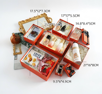 Lot de boîtes cadeaux rigides en bois écologiques multi-tailles, couleur orange, avec ruban imprimé personnalisé, pour les fêtes