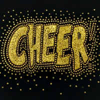 Strass thermocollants dorés personnalisés pour cheerleading, combinés avec des motifs de transfert thermique à paillettes dorées pour t-shirt