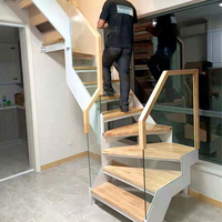 Escaliers en bois massif de petite taille pour la maison avec rampe en verre intégrée, personnalisation possible
