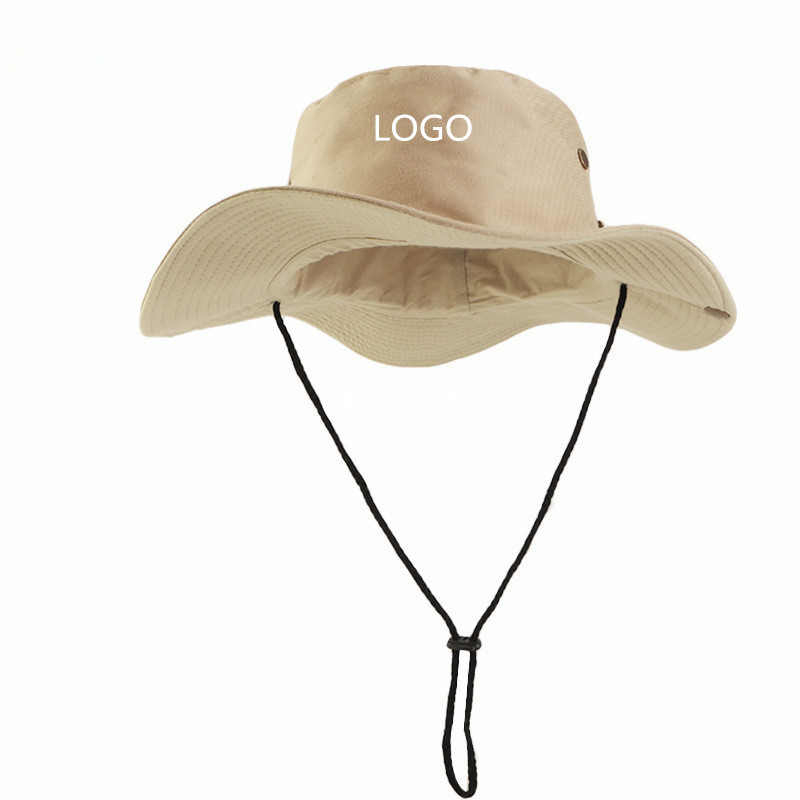 Sombrilla de algodón liso con logotipo personalizado, sombrero de pescador de cadena, sombrero de bloque para hombre, sombrero de pescador de ala ancha para pesca al aire libre con cuerda