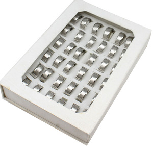 새로운 스테인레스 스틸 반지 남자 간단한 반지 세트 남여 공용 실버 8mm 36PC/상자 - Product Image 2
