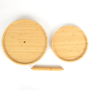 Bandejas Rotativas de Madeira de Bambu Natural em 2 Níveis para Servir Frutas e Sobremesas, Suporte para Exibição de Bolos para Festas de Aniversário e Casamento - Product Image 3