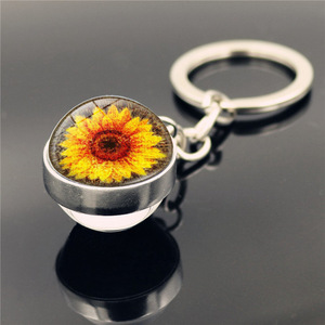 Porte-clés double face en acier inoxydable tournesol, pendentif promotionnel personnalisé de haute qualité - Product Image 1