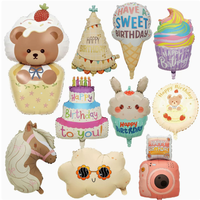 Ballon en aluminium mat crème, thème desserts (gâteau, crème glacée), appareil photo, chapeau d'anniversaire, Glabos, pour table d'anniversaire esthétique et accessoire photo