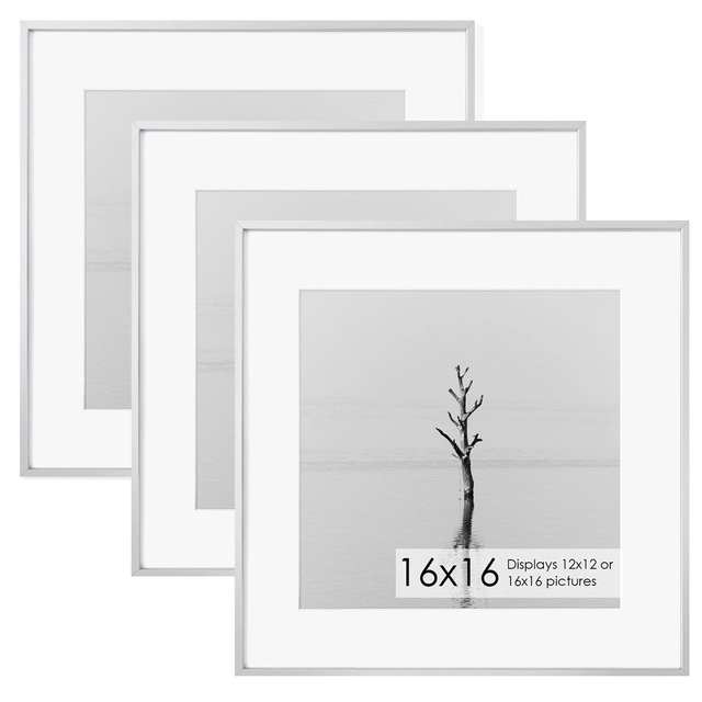 Wholesale Silver Aluminum Picture Frame Set Square Metal Frame Thin Border with White Mat for Gallery Wall Home Decor