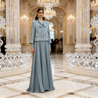 Robe de bal 2 pièces avec broderie florale 3D perlée, robe de soirée modeste à manches longues, ensemble maxi 2 pièces pour femme, pour l'Aïd, mariage, fête